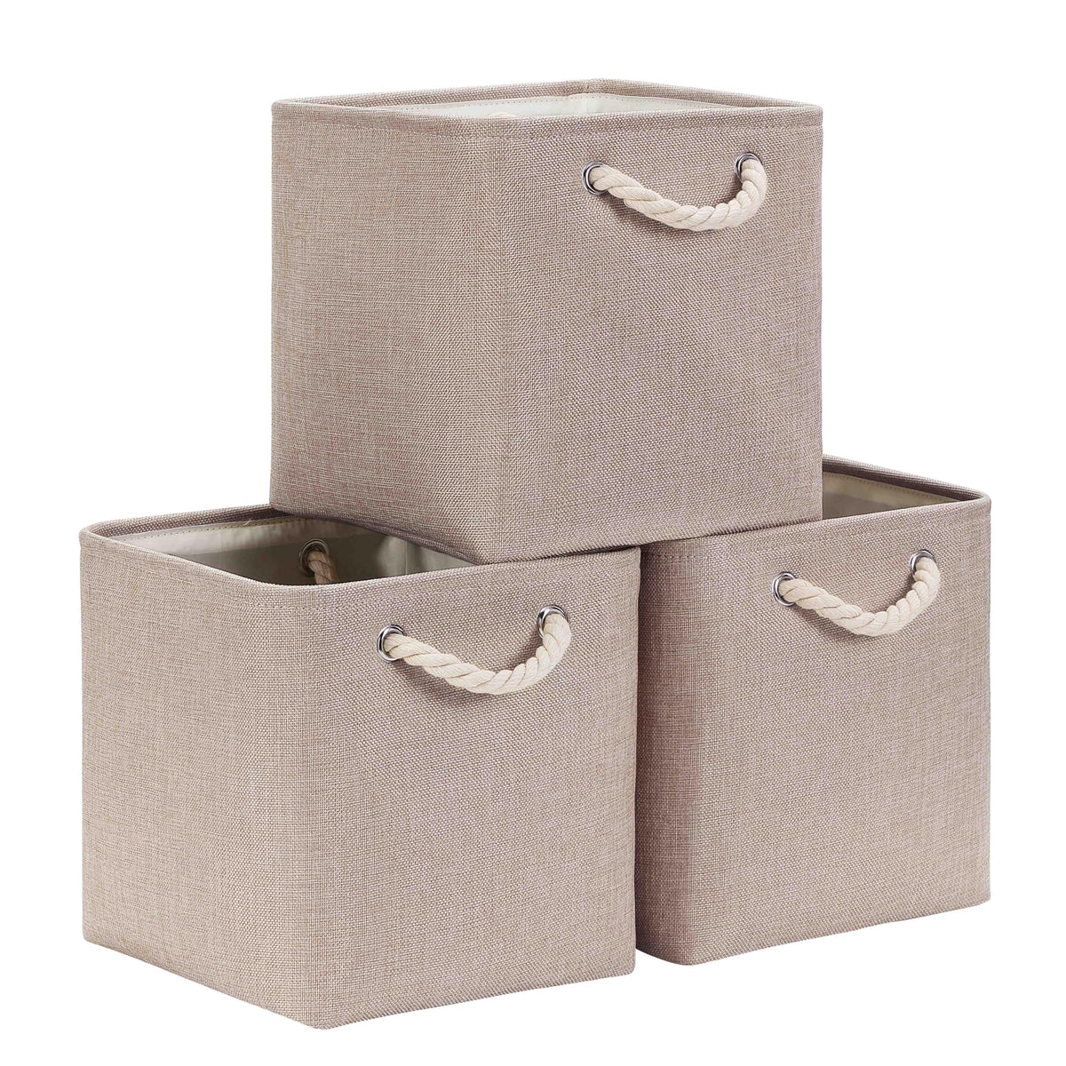 Mangata 25x25x25cm Cube Storage Boxes 3Pcs Light Khaki Foldable Baskets