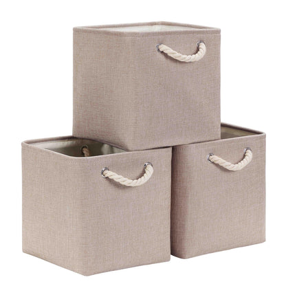 Mangata 25x25x25cm Cube Storage Boxes 3Pcs Light Khaki Foldable Baskets