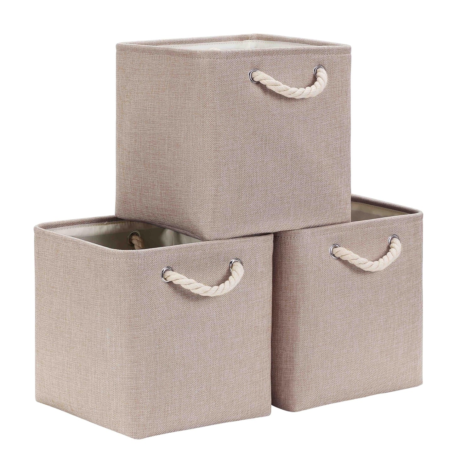Mangata 33x33x33cm Cube Storage Boxes 3Pcs Light Khaki Foldable Baskets