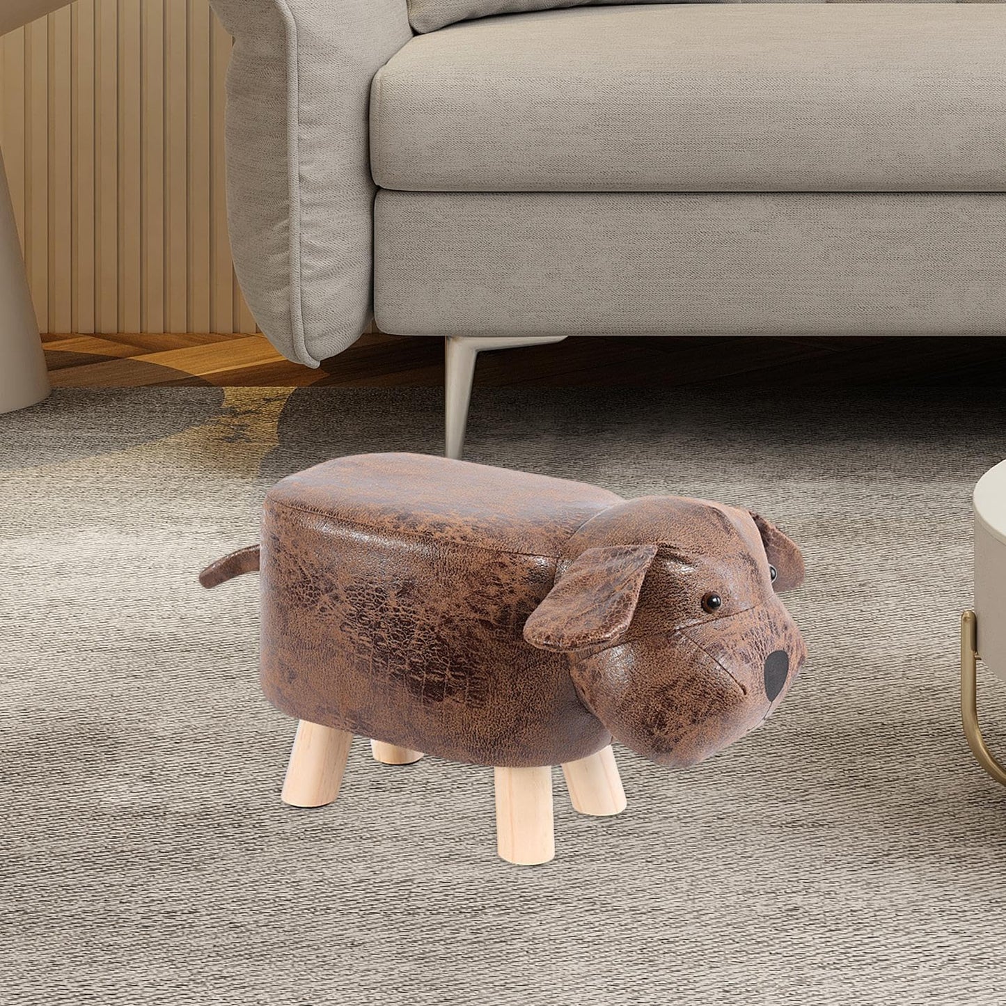 Qianly Animal Footstool, Cartoon Dog Shaped Ottoman Chair, Foot Rest, Changing Stool for Living Room, Playroom, Brown
