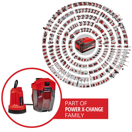 Einhell Power X-Change 18V Clean Water Pump | Submersible Pump For Emptying Pools And Hot Tubs, Flat Suction Up To 1 mm, 4500 l/h, 0.8 Bar | GE-SP 18
