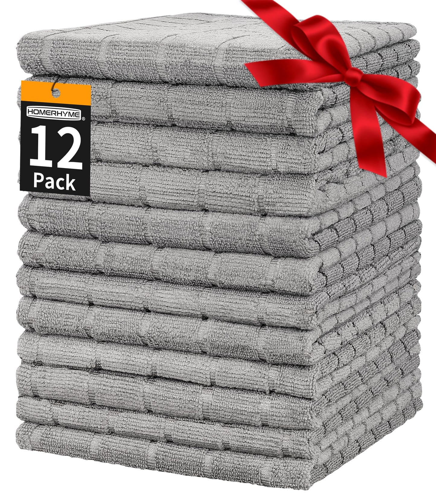 HOMERHYME Hand Towels, 12 Pack 25''*15'' Microfiber Bathroom Hand Towels, Grey All-Purpose Quick Dry Lint Free Soft Absorbent Bulk Checkered