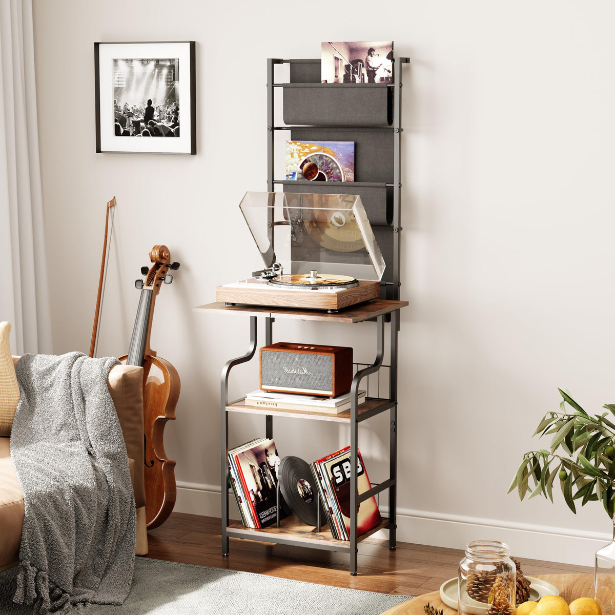 FANNYE Record Player Stand, 6-Tier Record Player Table, Vinyl Record Storage with Extra-Large Desktop, Turntable Stand End Table for Vinyl Record
