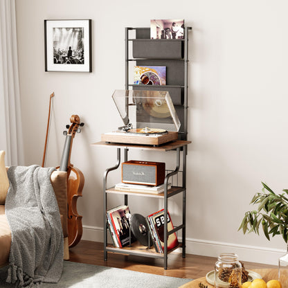 FANNYE Record Player Stand, 6-Tier Record Player Table, Vinyl Record Storage with Extra-Large Desktop, Turntable Stand End Table for Vinyl Record