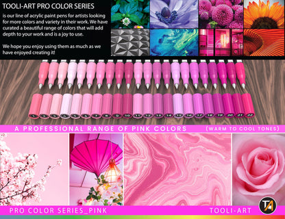 Acrylic Paint Pens 22 Pink Tones Assorted Pro Colour Series Markers Set 0.7mm Extra Fine Tip for Rock Painting, Glass, Mugs, Wood, Metal, Canvas,
