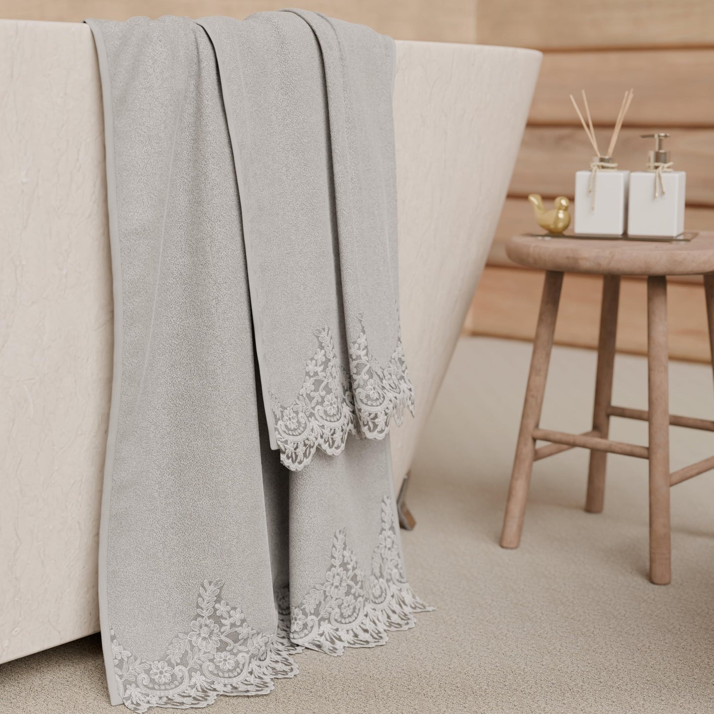 PETTI Artigiani Italiani - 100% Cotton Terry Bath Towels, 1+1 Towel Set, 2 Pieces, 1 Face Towel and 1 Hand Towel, Light Grey
