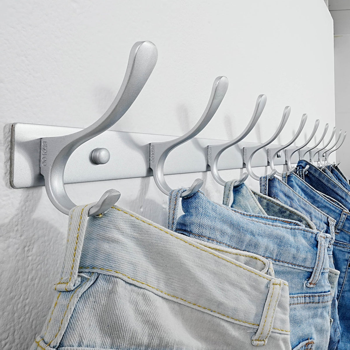 SKOLOO Wall Mounted Coat Rack - 10 Hooks, Heavy Duty, Stainless Steel, Metal Wall Hangers, Sturdy Coat Hooks for Hanging Coats, Jacket, Clothes, Hat