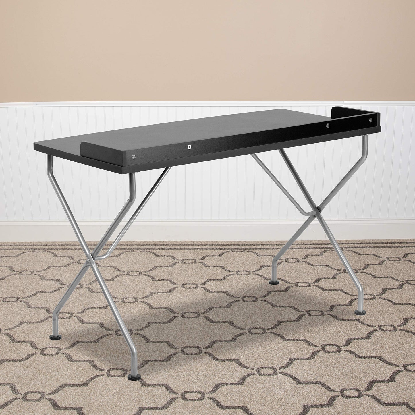 Flash Furniture Computer Desk, Metal, Black Laminate Top/Silver Frame, 126.36499999999999 x 64.77 x 6.35 cm