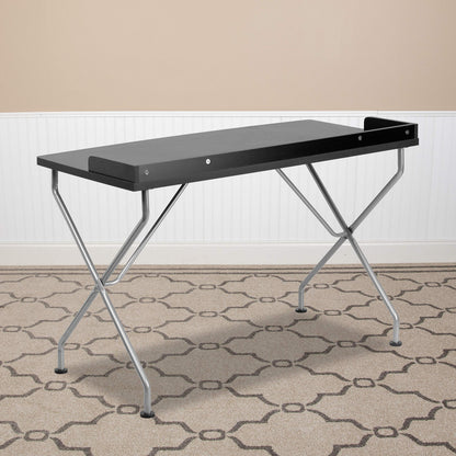 Flash Furniture Computer Desk, Metal, Black Laminate Top/Silver Frame, 126.36499999999999 x 64.77 x 6.35 cm