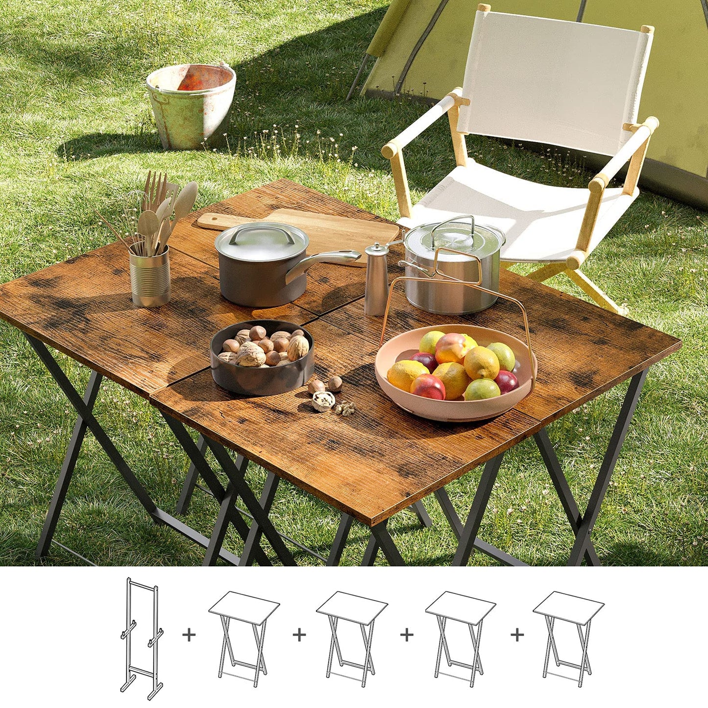 HOOBRO Folding TV Tray Tables Set of 4 with Storage Rack