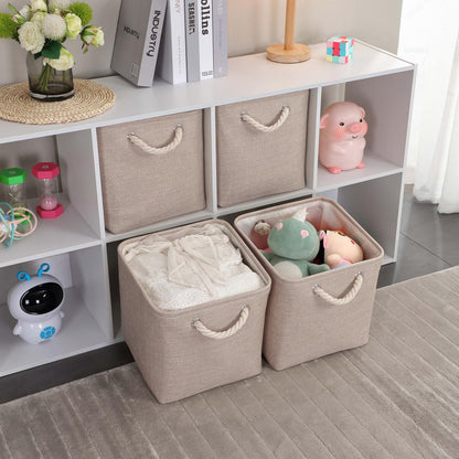 Mangata 25x25x25cm Cube Storage Boxes 3Pcs Light Khaki Foldable Baskets