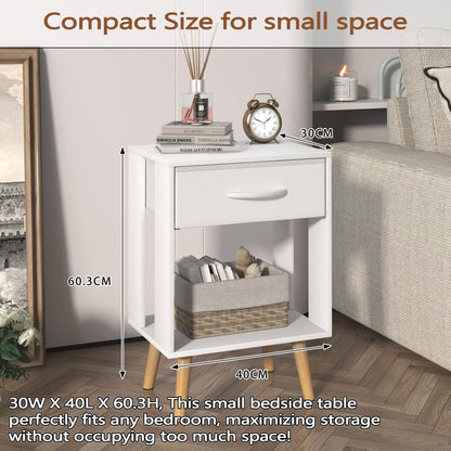 OYRREU White Bedside Table Set of 2 with Drawers & Open Shelf for Bedroom