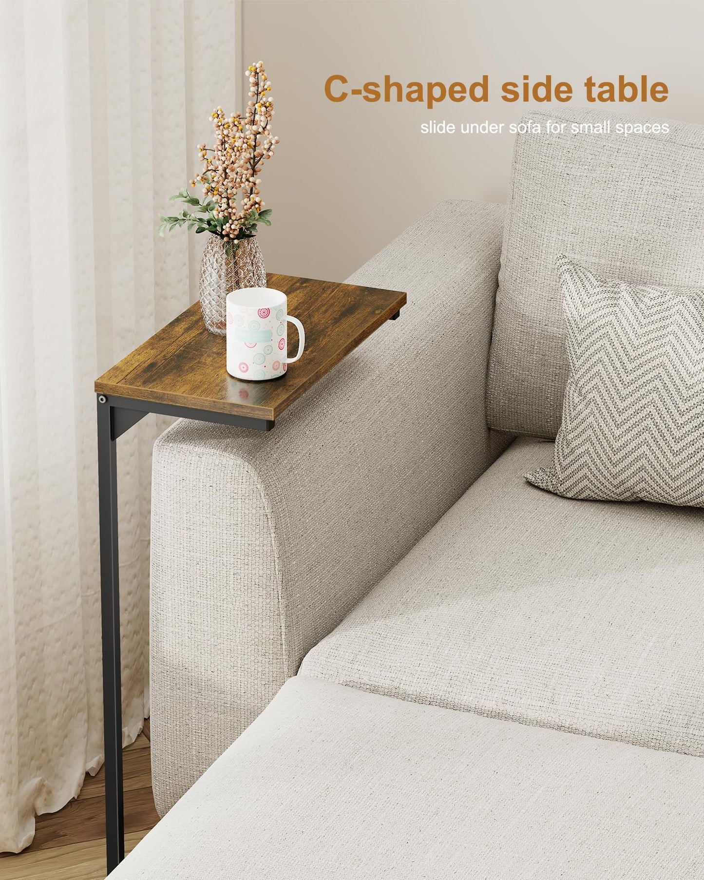 TUTOTAK C Shaped Side Table, Small End Table, 28.7 inch Tall Couch Table, Sofa Table, Living Room, Bed Room, Brown TB01BB071EU