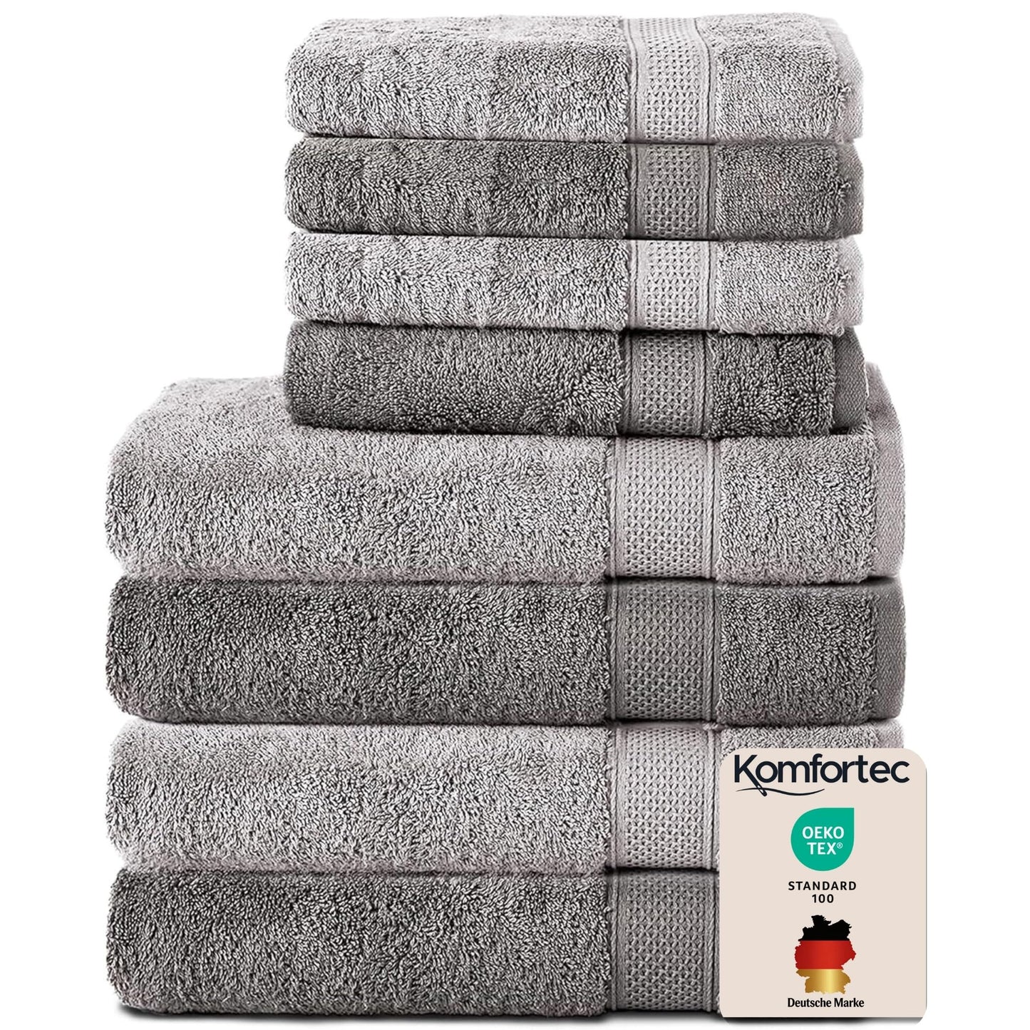 Komfortec Hand Towel Set, 8 Pieces, 100% Cotton, Silver/Anthracite