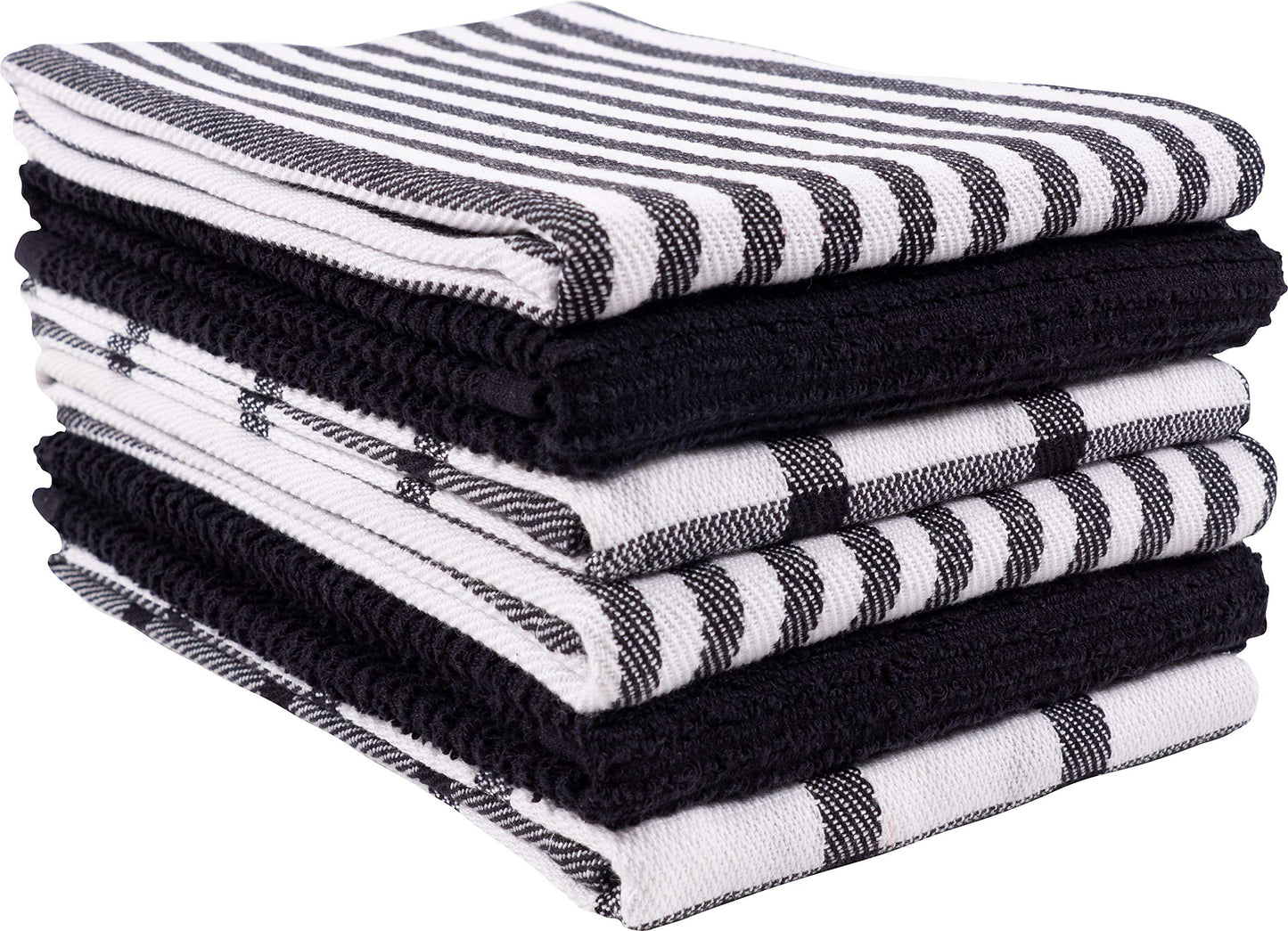 KAF Home Mixed Flat & Terry Kitchen Towels | Two Sets of 3 18 x 28 Inches | 4 Flat Weave Towels for Cooking and Drying Dishes