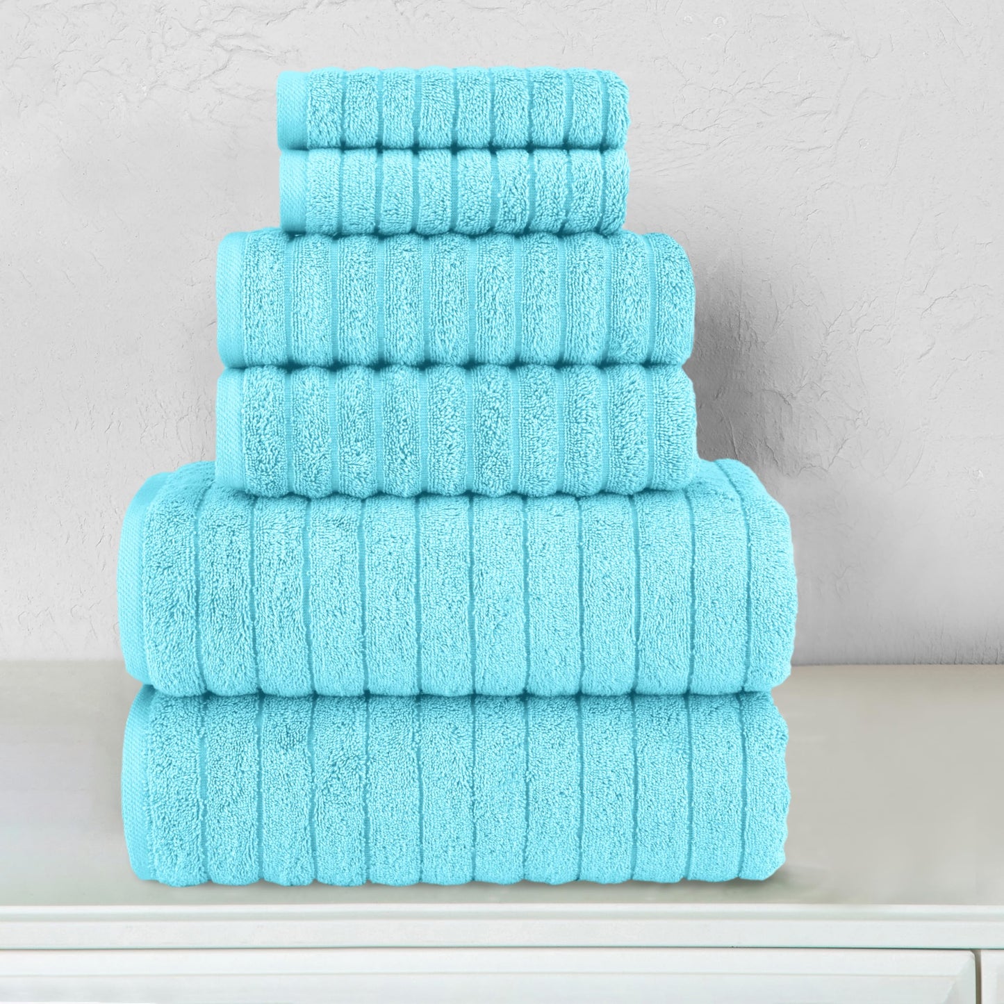 Elegant Comfort 100% Turkish Cotton Corduroy Ribbed Luxury Bath Towels 6-Piece Set, Premium Feel - Quick Dry, Highly Absorbent