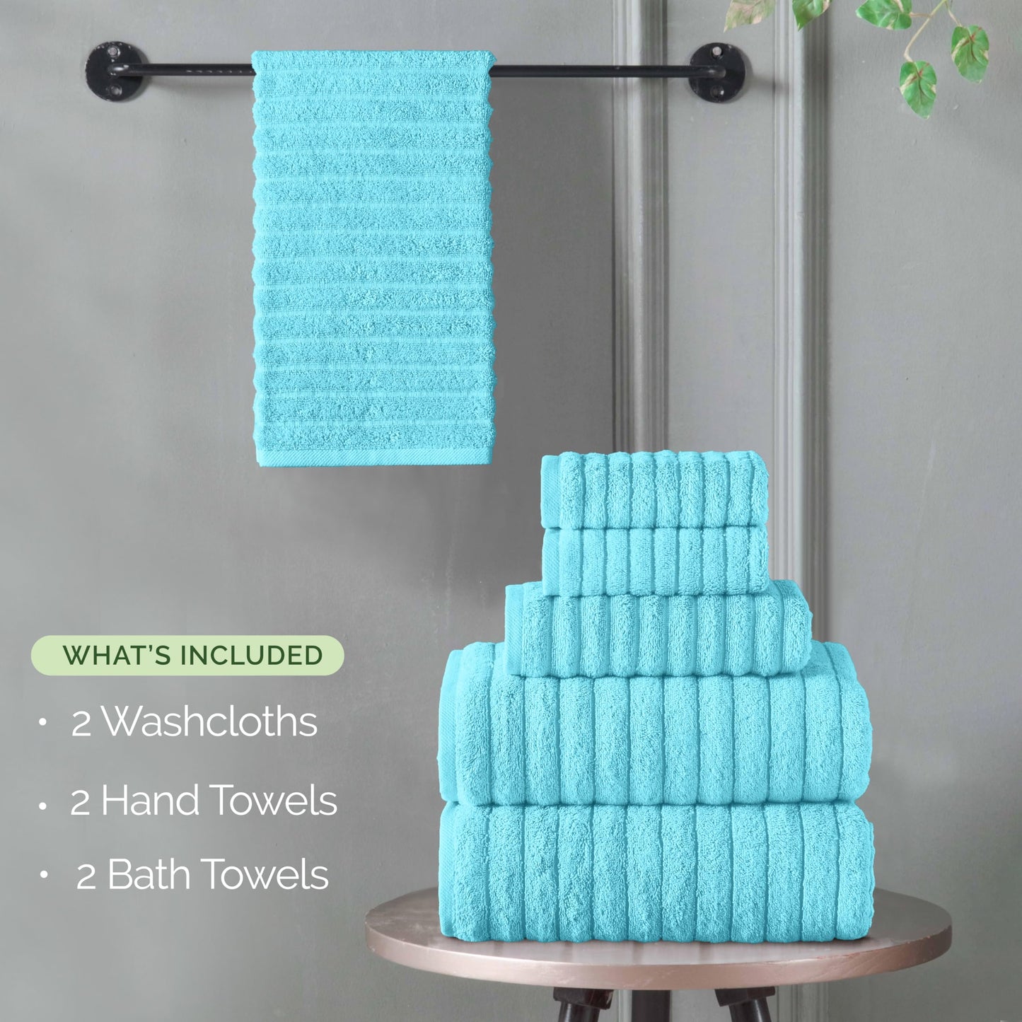 Elegant Comfort 100% Turkish Cotton Corduroy Ribbed Luxury Bath Towels 6-Piece Set, Premium Feel - Quick Dry, Highly Absorbent