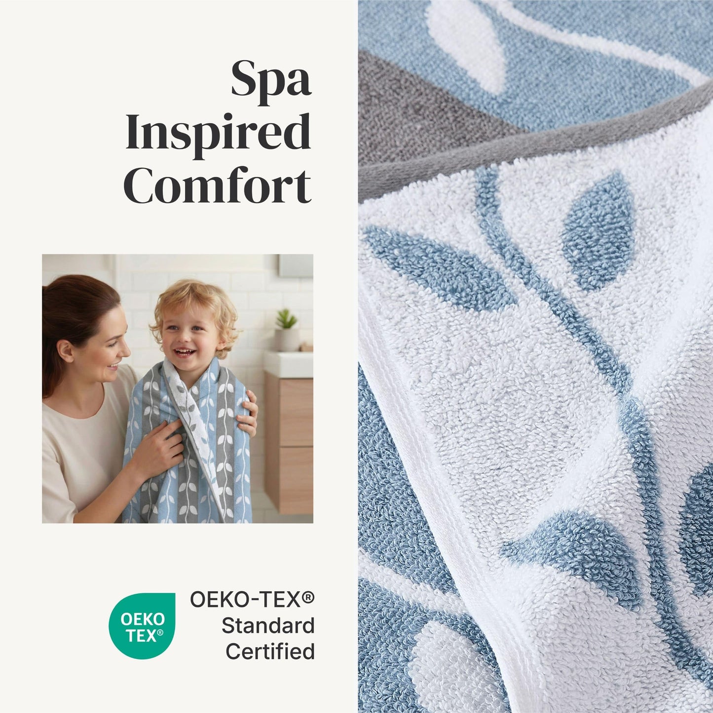 Pacific Coast Textiles 6 pc Yarn Dyed towel Organic Vines Cotton Blue,Single,40.6 x 25.4 x 12.7 cm