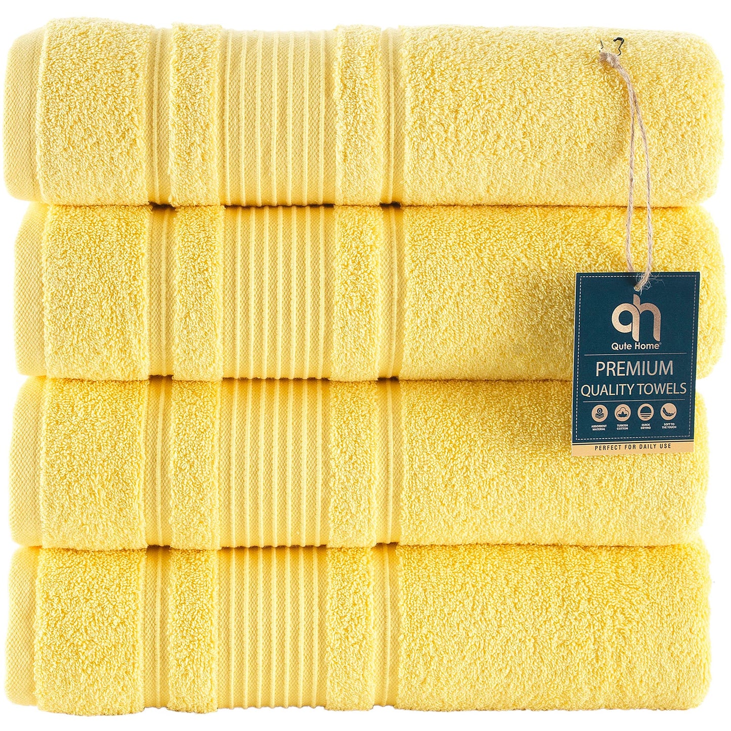 Qute Home 4-Piece Bath Towels Set, 100% Turkish Cotton Premium Quality Towels for Bathroom, Quick Dry Soft and Absorbent Turkish Towel