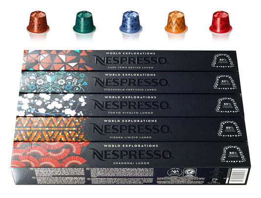 Nespresso World Explorations Pack: Vivalto, Linizio, Fortissio, Envivo, Shanghai Lungo, 50 Capsules