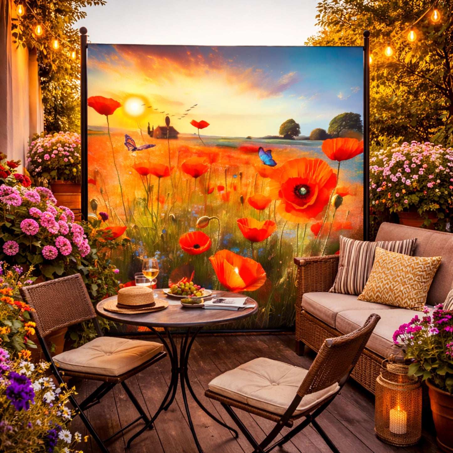 Poppy Meadow Room Divider Screen 180 x 180 cm Balcony Garden Privacy Screen