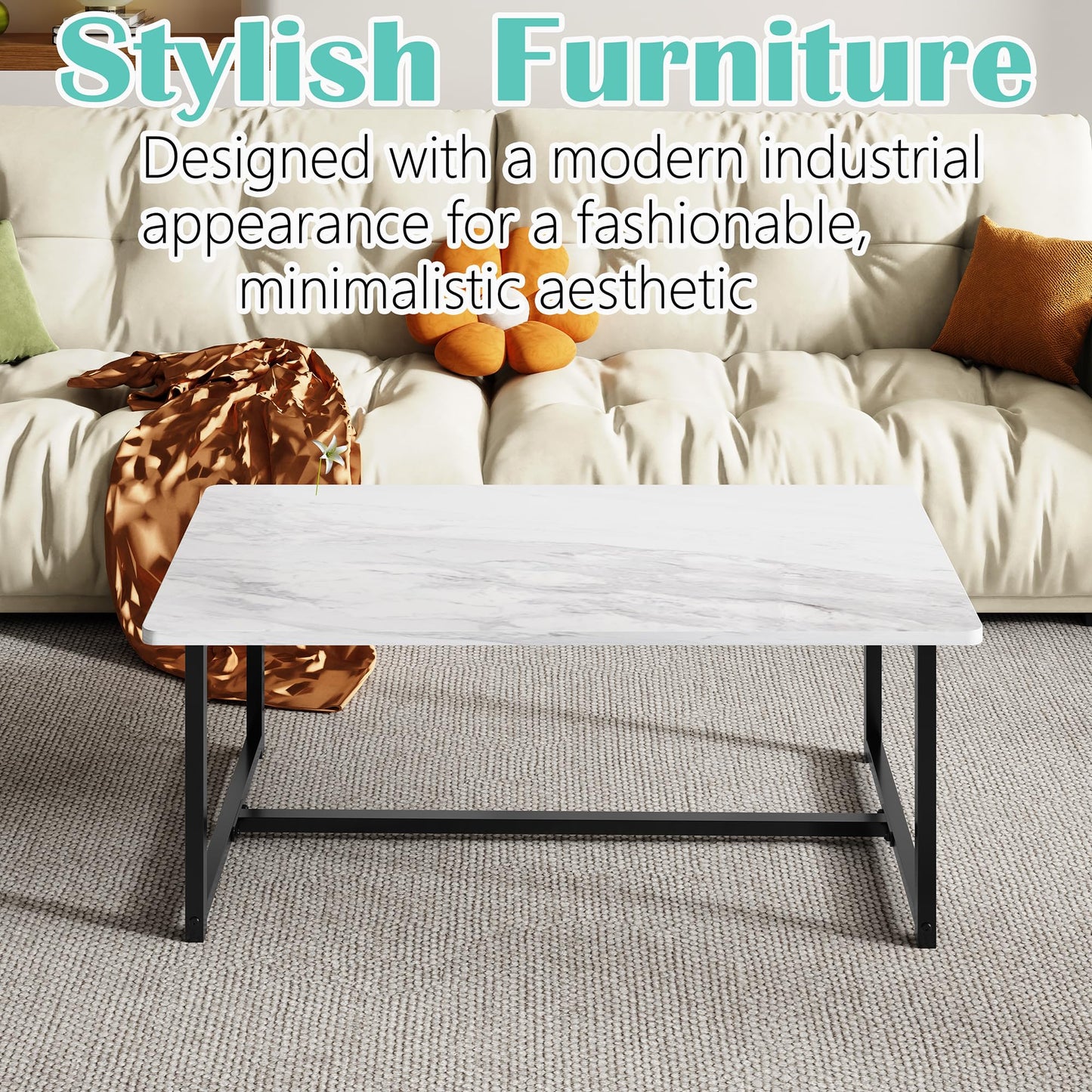 FOUBAM Coffee Table, Small Coffee Tables for Living Room, White