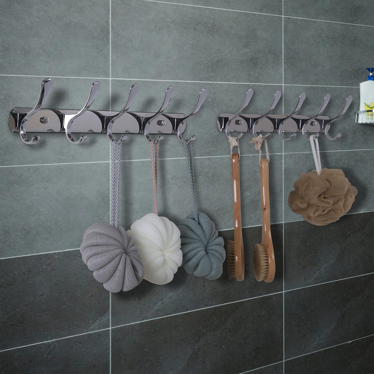 SKOLOO Coat Rack Wall Mount - Modern, Metal Wall Coat Rack with 5 Hooks, Pack of 2, Sturdy Wall Hook Rack Rail for Hanging Coat, Jacket, Clothes, Hat