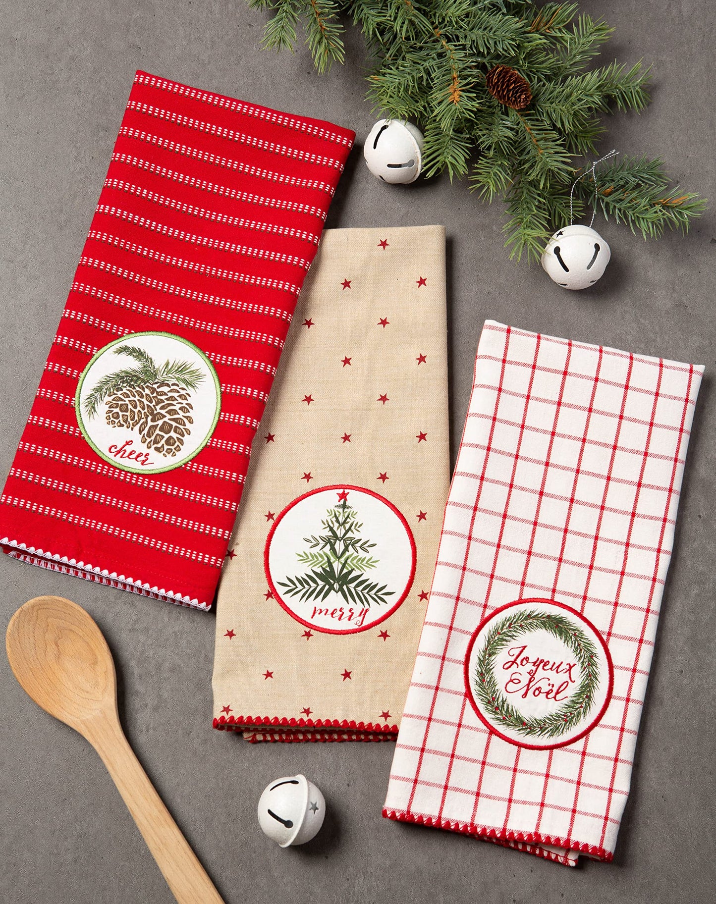 DII Holiday Kitchen Towels Embroidered Dish Towel Set, 18x28, Noel, 3 Piece