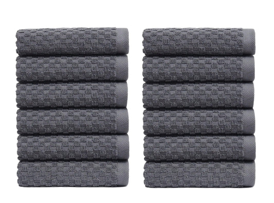 COTTON CRAFT Euro Spa Waffle Wash Cloth - Set of 12 Luxury Pure Ringspun Cotton Waffle Weave Bathroom Face Towel - Everyday Absorbent Hotel Gym Shower