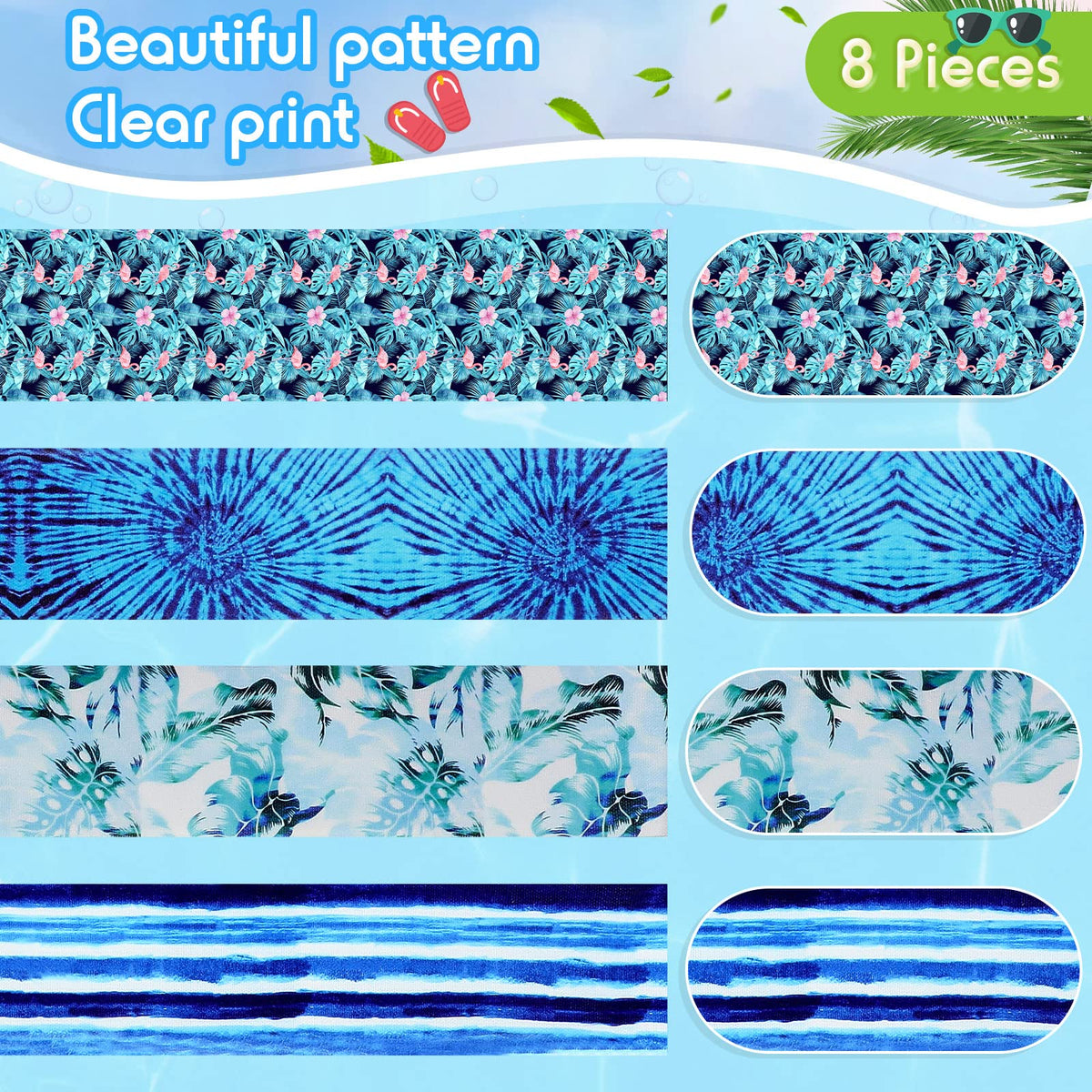 Fresh Style 8 Pack Towel Bands Elastic Chair Holders for Windproof Beach & Pool Chairs - Summer Party Accessories