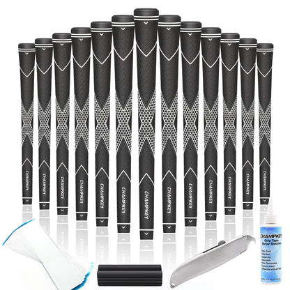 CHAMPKEY Premium Rubber Golf Grips 13 Pack | High Traction and Feedback Rubber Golf Club Grips - All Repair Kits (Black&White, Midsize)