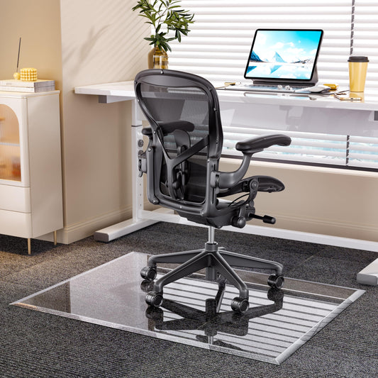 121 x 91cm Beveled Edge Glass Chair Mat with Polished Edge Clear Office Chair Mat, Glides Smoothly