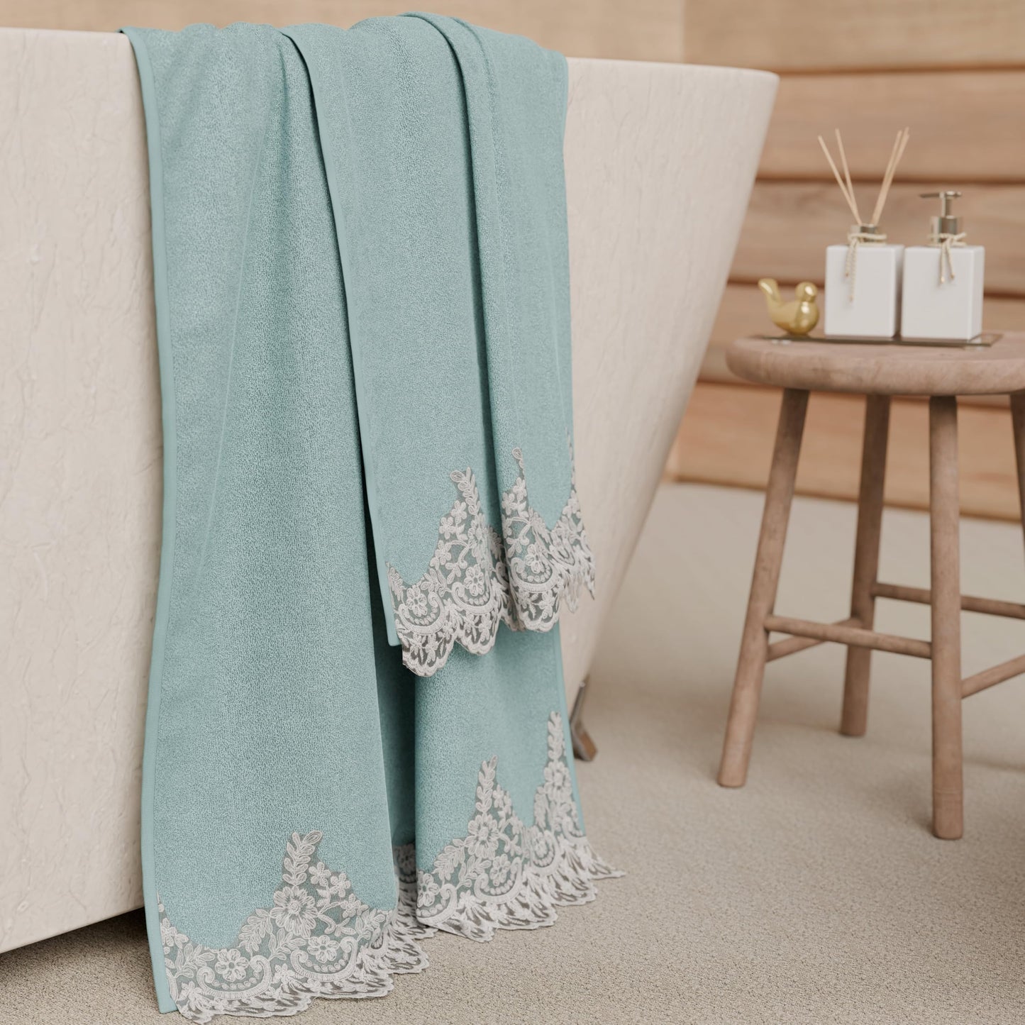 PETTI Artigiani Italiani - 100% Cotton Terry Bath Towels, 1+1 Towel Set, 2 Pieces 1 Face Towel and 1 Hand Towel, Aquamarine