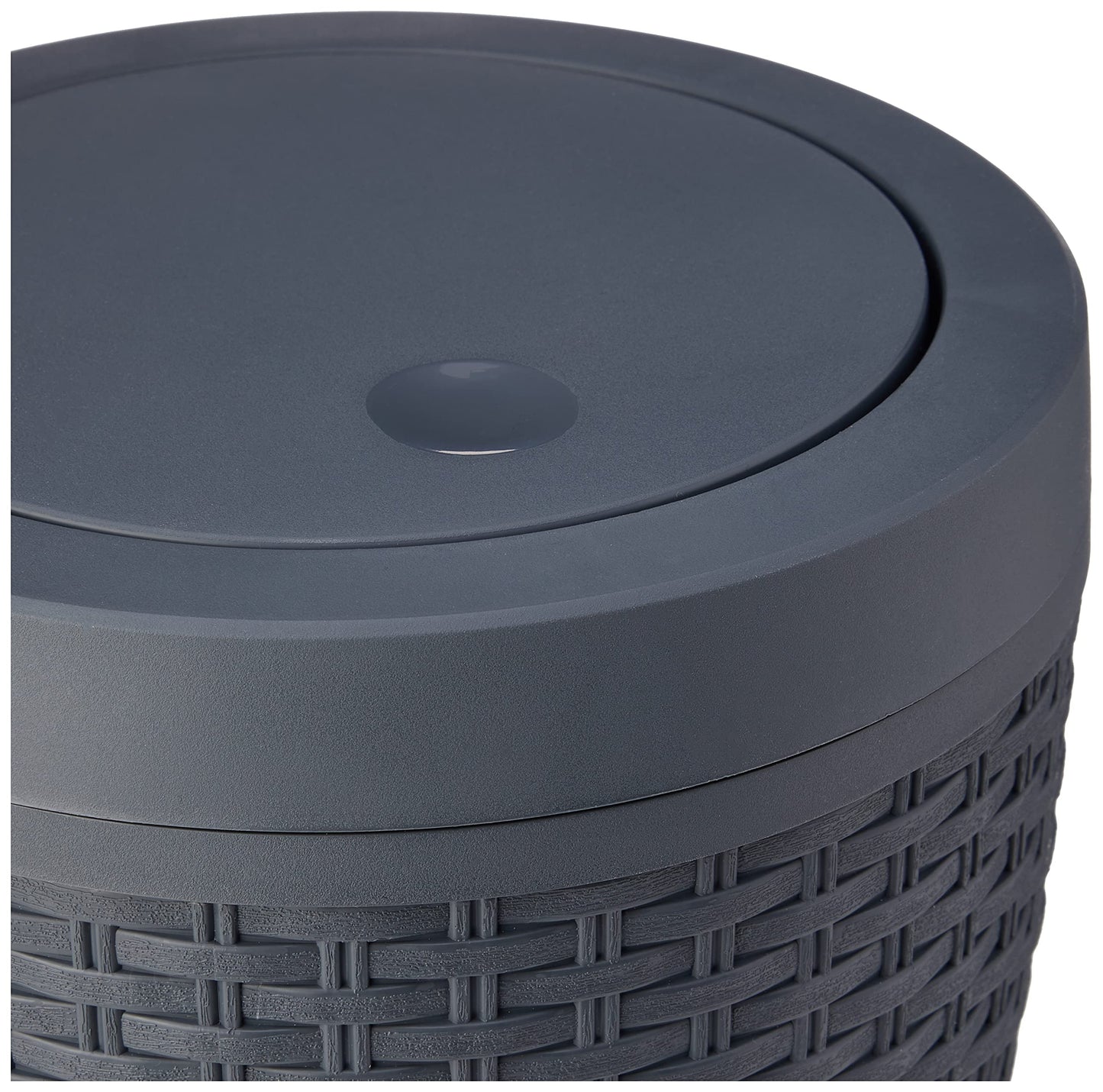 Addis Faux Rattan Round Swing Lid Bathroom Bin, Charcoal, 517488