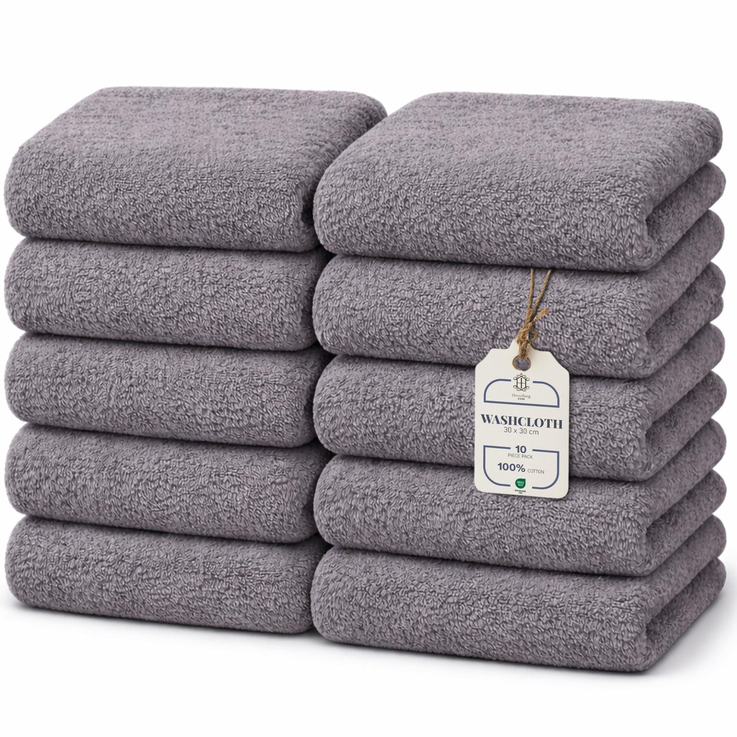 HomeBurg CORE 10-Piece Cotton Washcloths for Bathroom and Kitchen