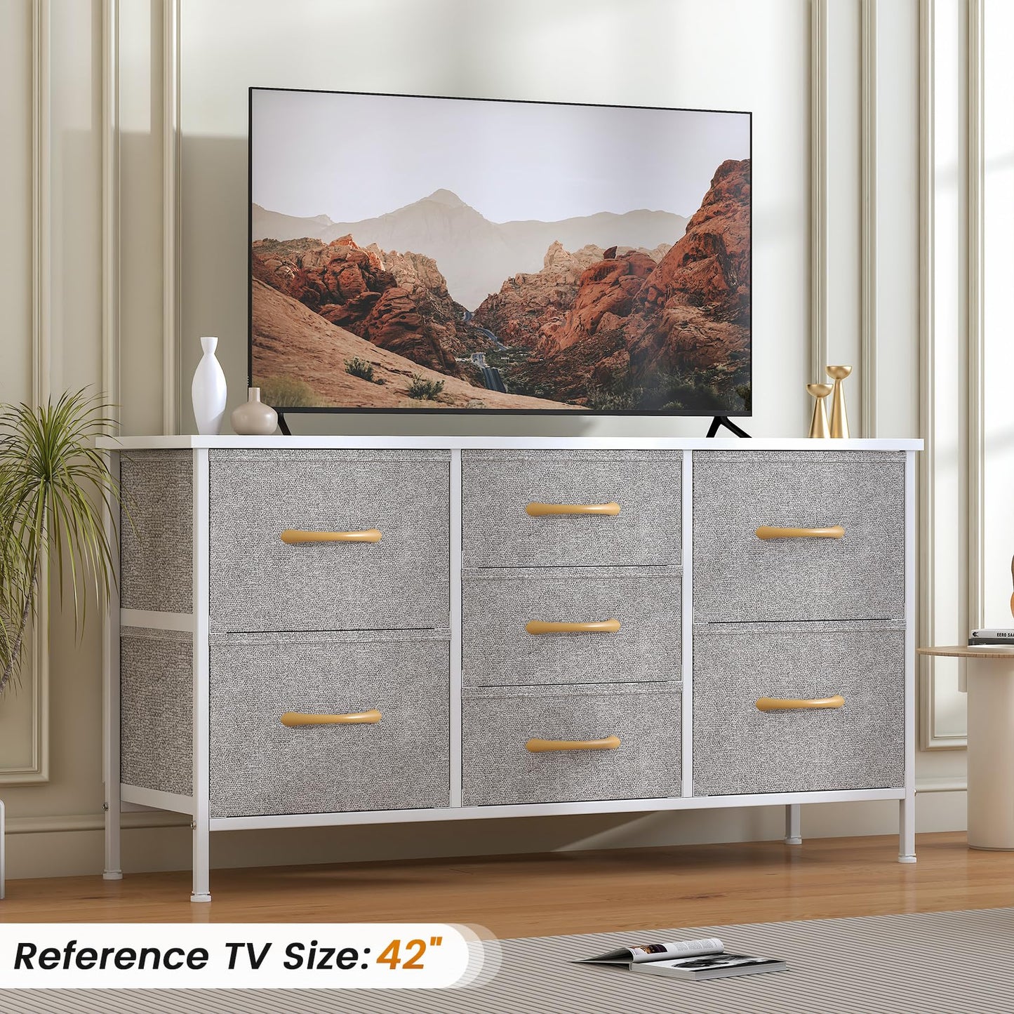 Feonase Chest of Drawers,Bedroom Dresser with 7 Fabric Drawers, Metal Frame & MDF Wood Top, Adjustable Feet, Storage Organizer Unit for Bedroom