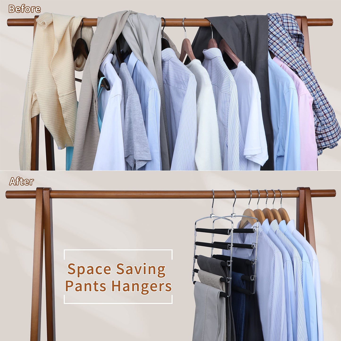 TOPIA HANGER Pants Hangers Space Saving, 2-Pack Swing Arm Pants Organizer for Closet, Non-Slip Foam Padded Organizer Hanger for Multi Slacks, Jeans