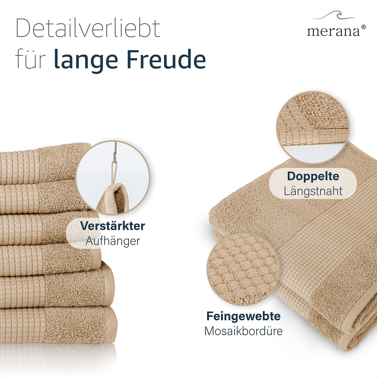 Merana Hand Towel Set, Absorbent, Soft and Lint-, Terry Towelling Guest Towel, Quality Made of Heavy Organic Cotton, 590 GSM