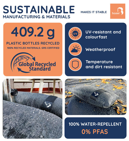 Baser - Outdoor fillable curved sandbags, 4 x 20 KG fillable weight bags for parasols, cantilevers and garden accessories