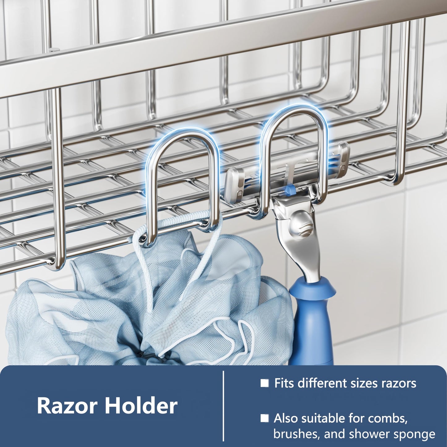 Shower Caddy Hanging SUS304 Stainless Steel No-Drilling Organiser Storage