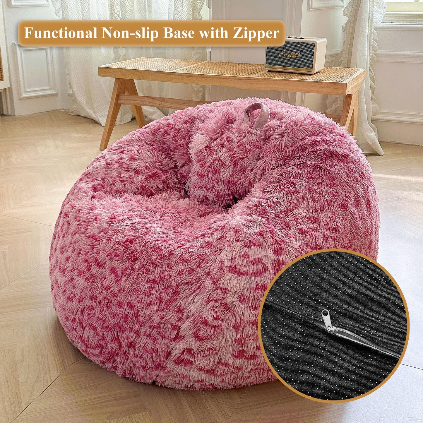 XeGe Faux Fur Leopard Print Bean Bag Chair Cover(No Filler), Cheetah Pink