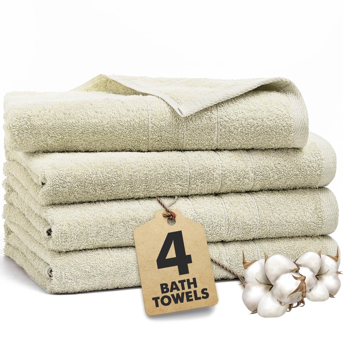 Novo Home Bath Towels Set of 4 – 550 GSM 100% Cotton Ivory Extra Large Towels for Bathroom, Spa Use (70x140 cm)