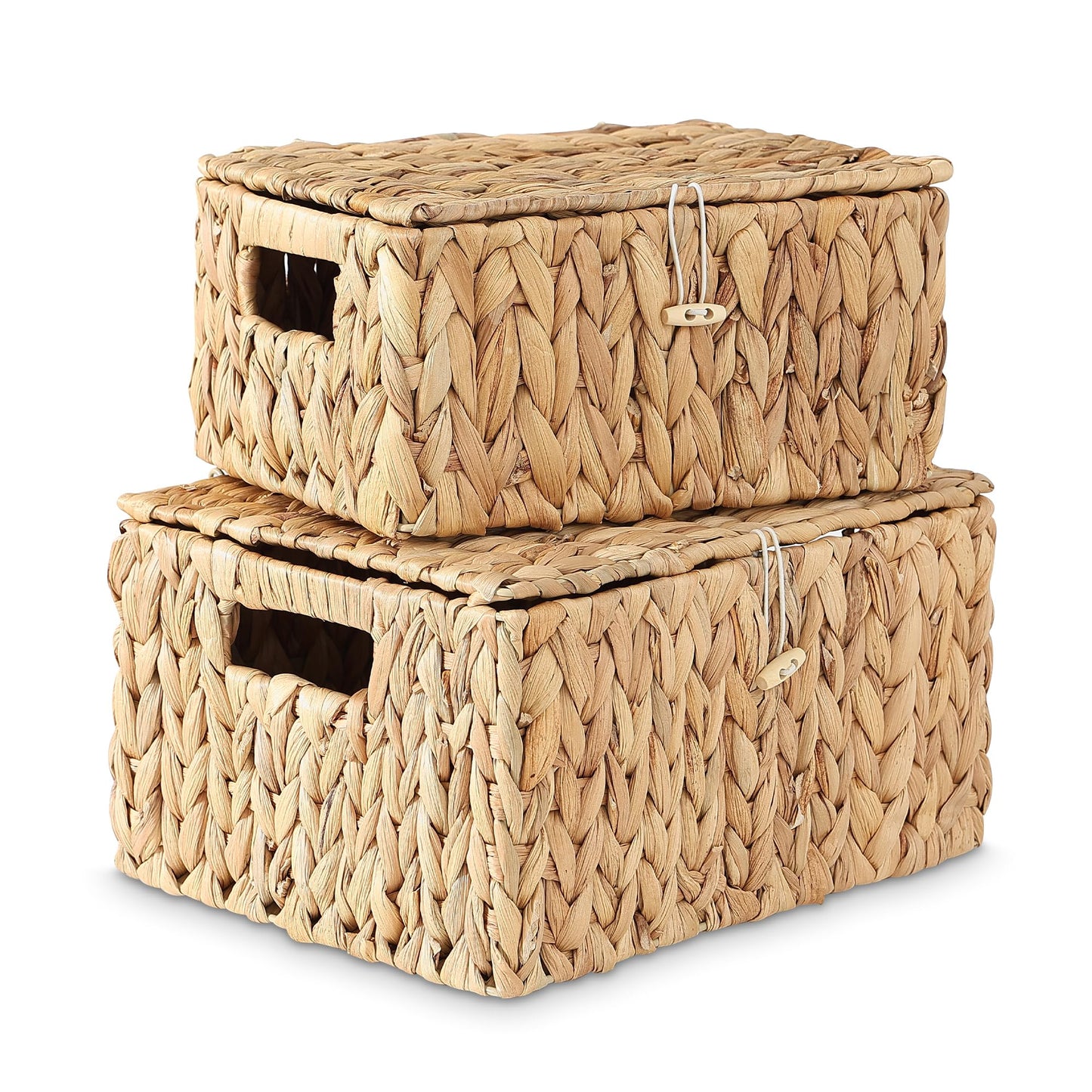 MOOKOMI set of 2 wicker basket with lid - water hyacinth storage baskets, woven basket with lid for organizing