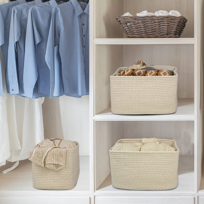 XUANGUO Rope storage Basket Bins Woven Basket for Organizing Shelves Rectangle Decorative Baskets For storage Clothes Toys Books Towels Square Wicker
