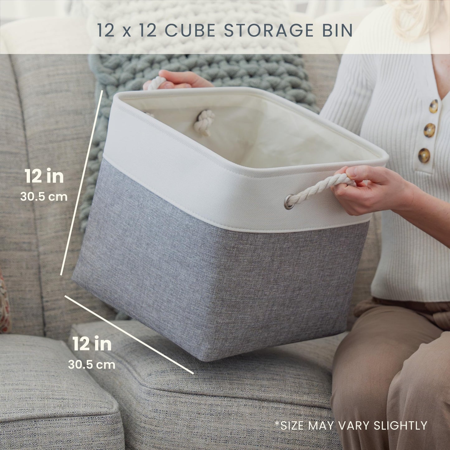 OrganiHaus Fabric Storage Boxes, Set of 4 Foldable 30X30 Cube Organiser Bins with Rope Handles for Shelves, Nursery & Closet