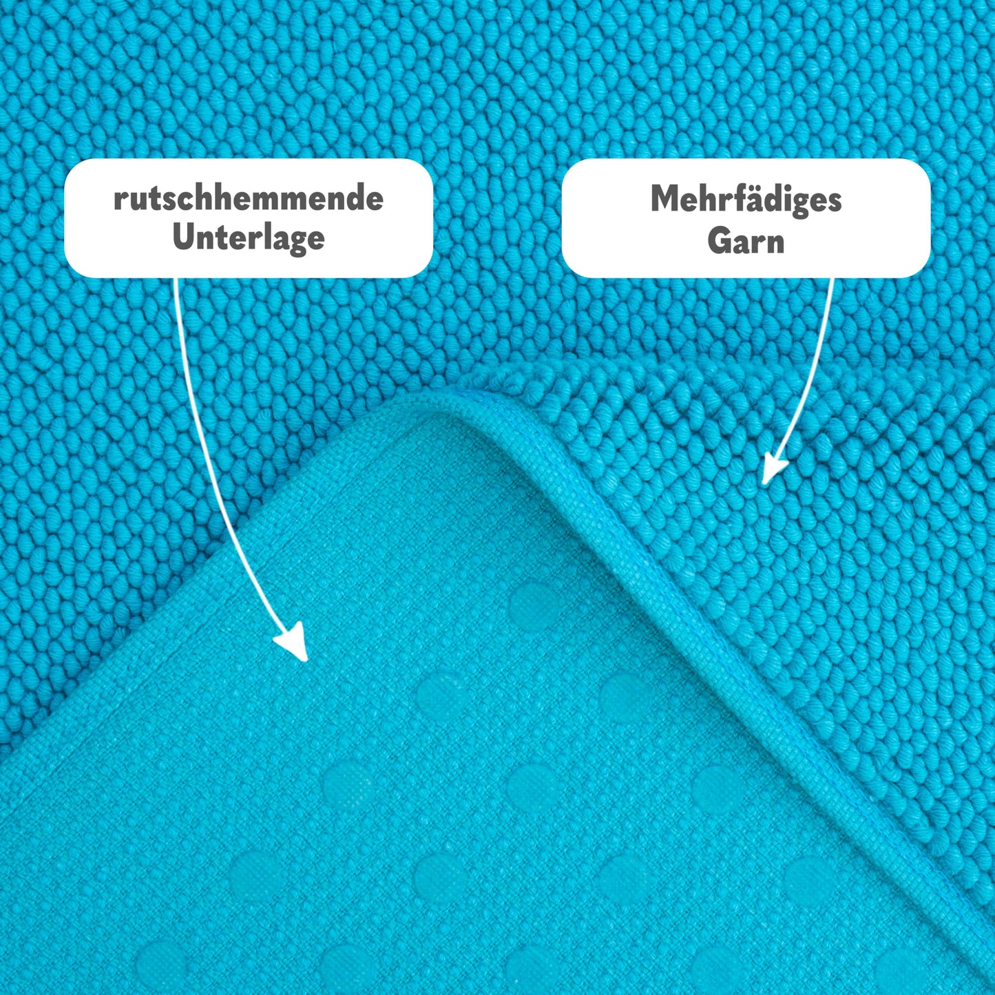 Hammetex Non-Slip Bath Mat, 43 x 64 cm, 100% Cotton, 1200 GSM, Washable, Absorbent, Quick Dry, OEKO-TEX Certified, Turquoise