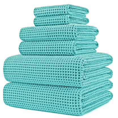 POLYTE Microfibre Oversize, 76 x 152 cm, Quick Dry Lint Free Bath Towel Set, 6 Piece (Aqua, Waffle Weave)