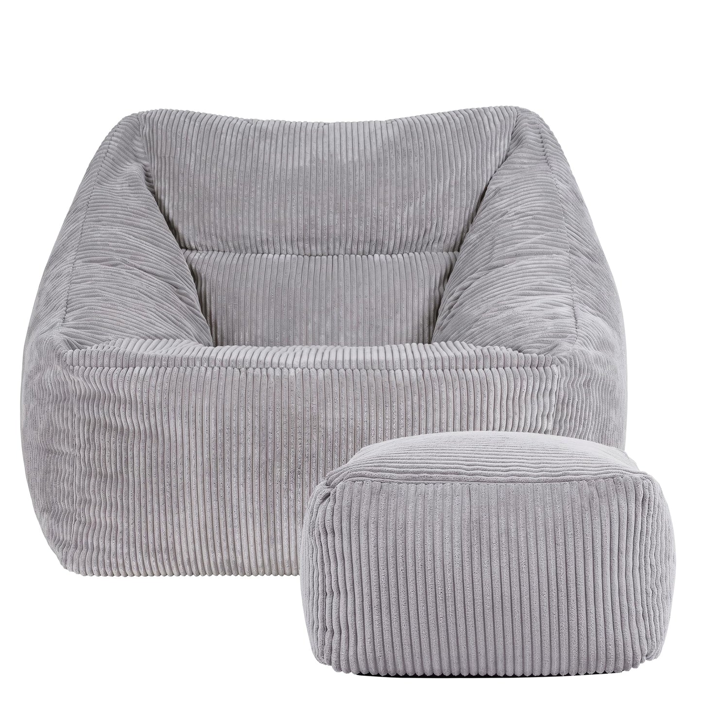 icon Natalia Cord Bean Bag Chair & Footstool with Filling Included, Grey