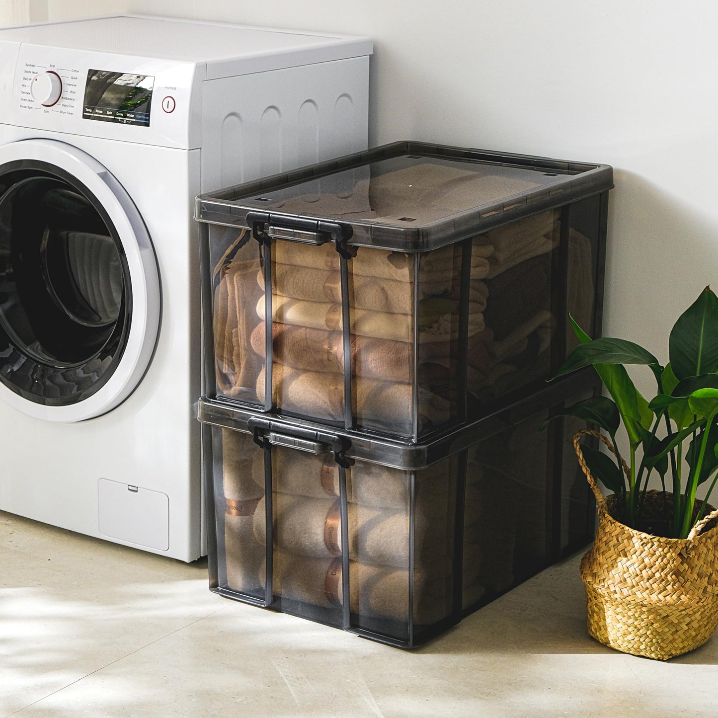 Cetomo 70L*3 Heavy-Duty Storage Boxes, Plastic Stackable Storage Box with Wheels, Storage Bins with Reinforced Corners