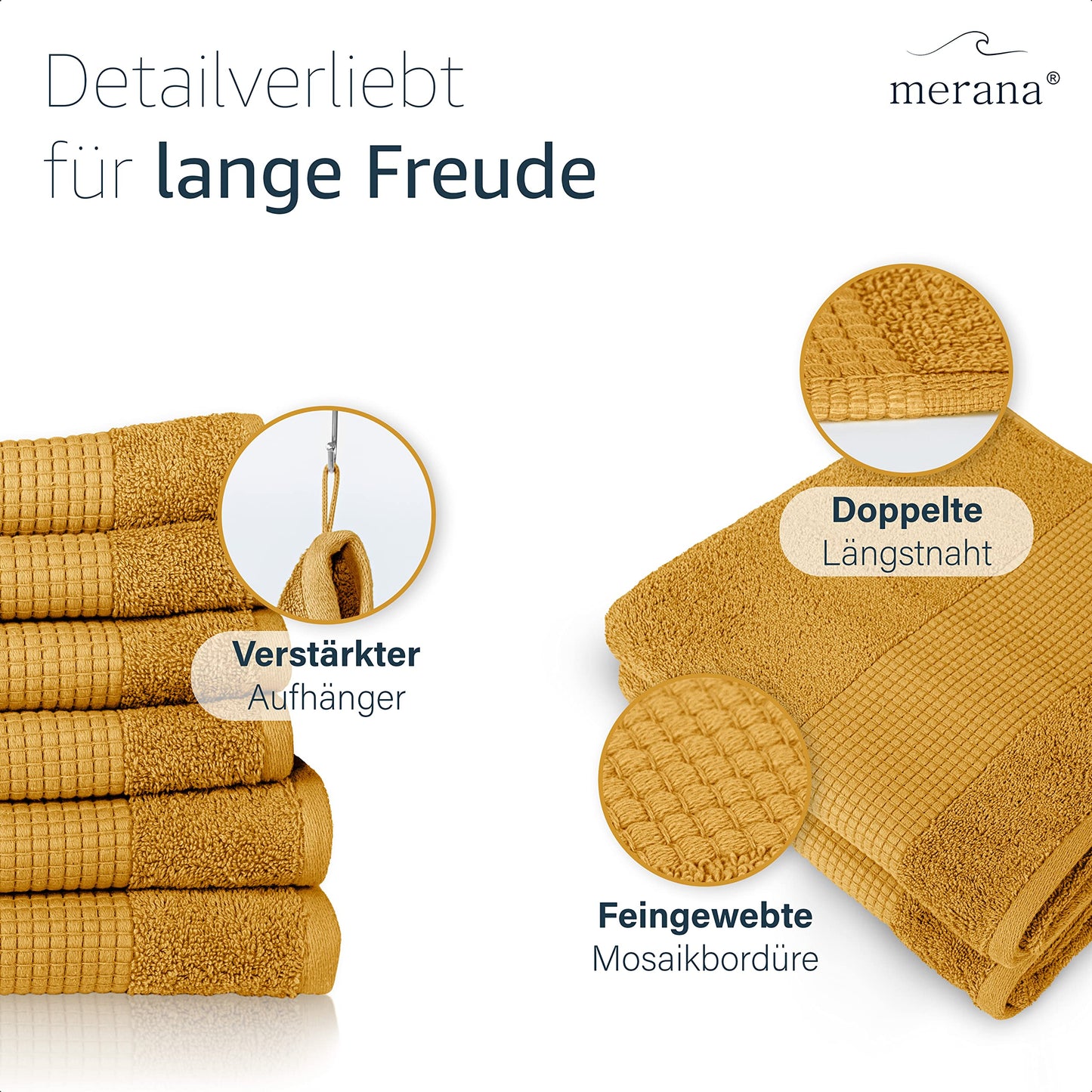 Merana Hand Towel Set, Absorbent, Soft and Lint Terry Towel Quality Made of Heavy Organic Cotton 590 GSM (Mango Gold, 2 x Bath Towels (70 x 140 cm)
